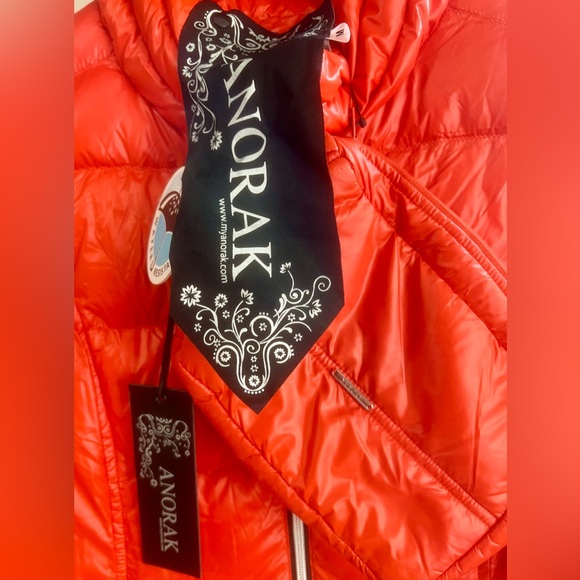 Anorak Long Down Filled Puffer Vest w/ Matching Pouch in Dark Orange (NWT) - Picture 4 of 4